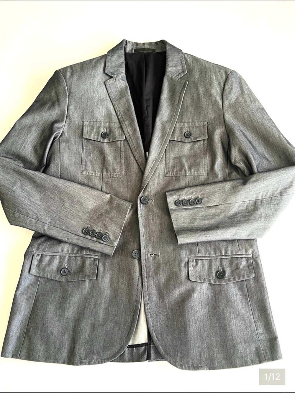100% Cotton Kenneth Cole New York Gray Men's Sport Coat with Patch Pockets